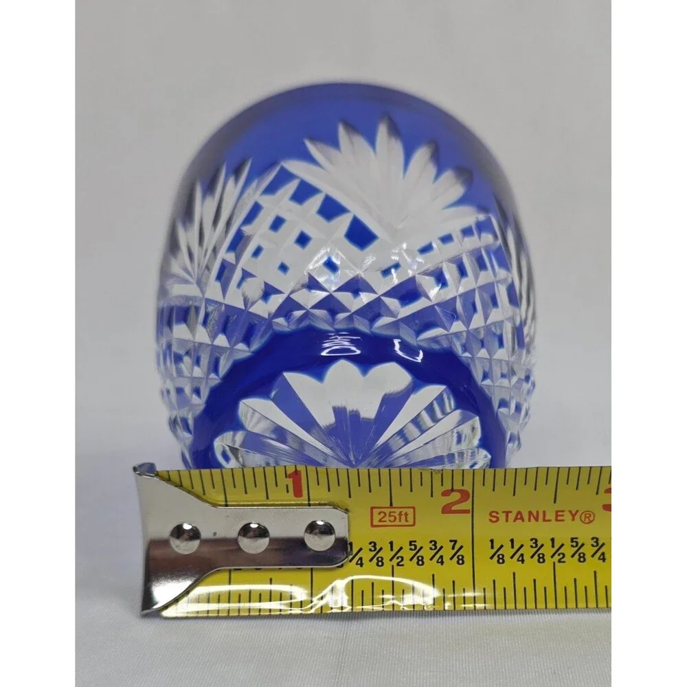 Edo Kiriko Cobalt Cut to Clear Crystal Candle Holder | Japanese Hand Cut Glass